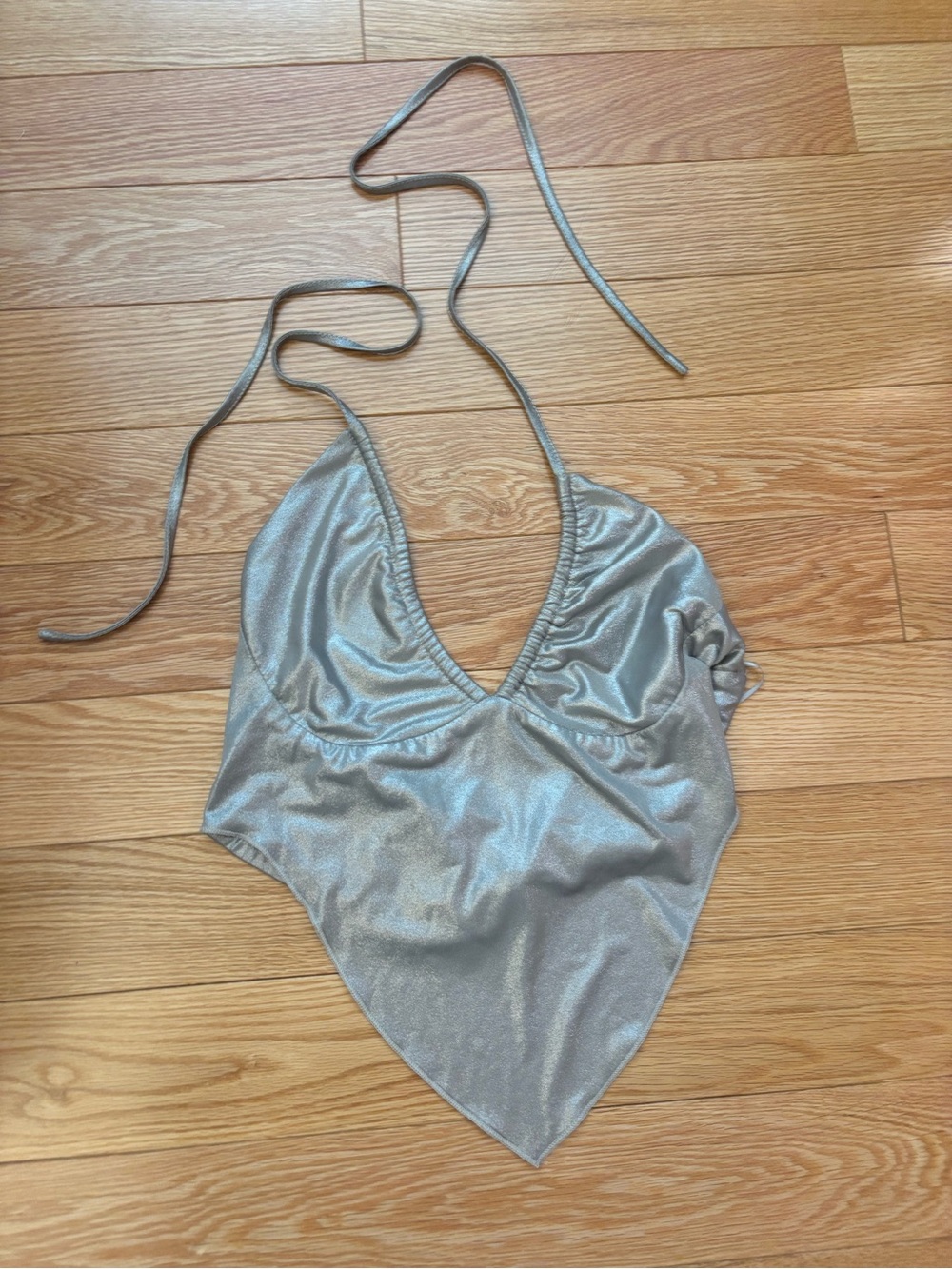 superdown Silver Metallic Halter Handkerchief Top